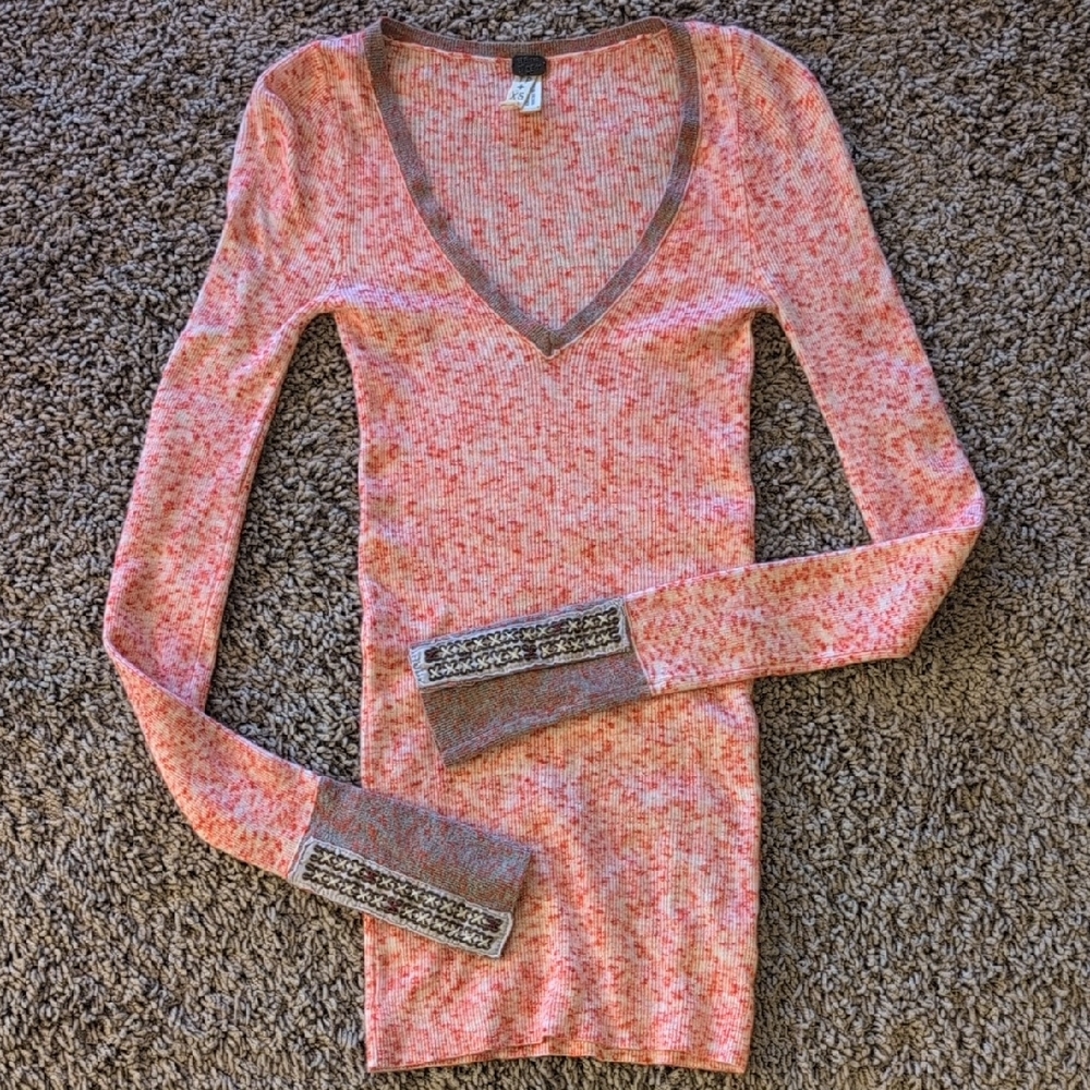 We The Free Orange And White Speckled Knit Top